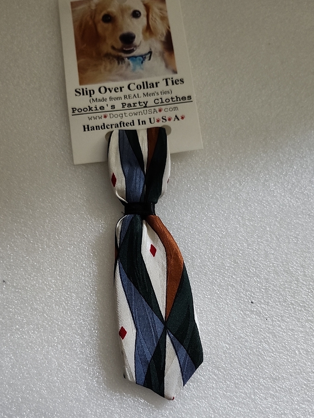 Hand Crafted White Multi-Stripe Dog Collar Tie